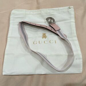 Kids Gucci elastic belt - pink and grey stripes with silver GG buckle, S